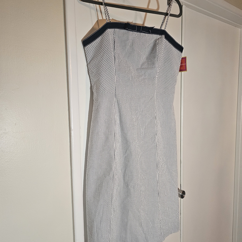 Isaac Mizrahi Navy Blue and White Striped Dress